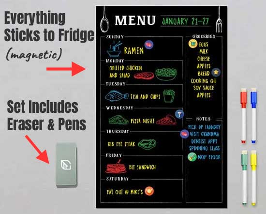 Weekly Menu Chalkboard for the Kitchen Fridge